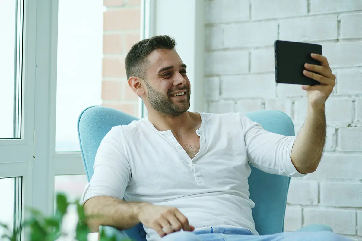 A man on a virtual call 