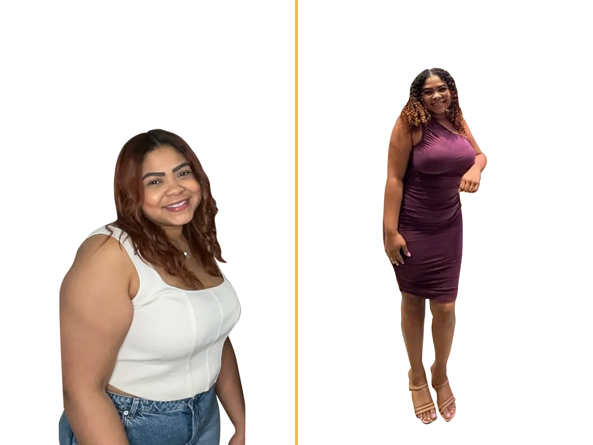 A woman, Daijah, before and after her weight loss journey
